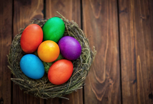 istock Colorful Easter Eggs on the wooden background 2025687304