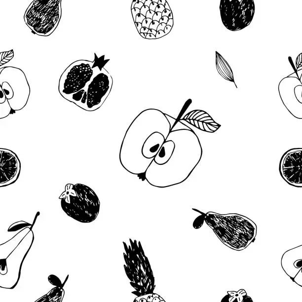 Vector illustration of Seamless fruit doodle pattern Juicy Fruit Prints,