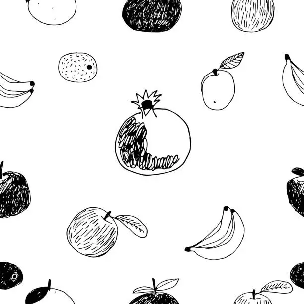 Vector illustration of Seamless fruit doodle pattern Juicy Fruit Prints,