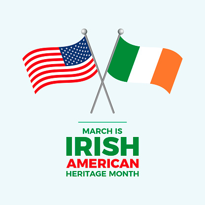 Ireland and America crossed flags on a pole icon vector. Suitable for card, background, banner. Irish and American flag symbol. Important day