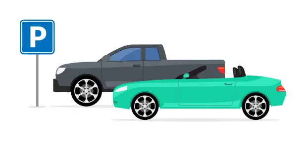 Vector illustration of Parking car spot lot. Vector car park icon front view cartoon flat icon