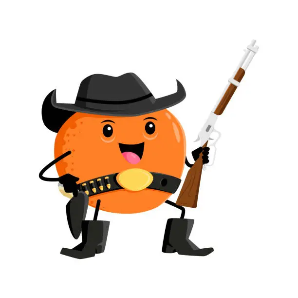 Vector illustration of Cartoon orange fruit cowboy, sheriff or ranger