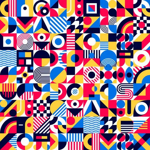 Vector illustration of Bauhaus seamless pattern, geometric background