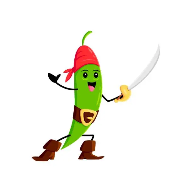 Vector illustration of Cartoon green pea pod pirate and corsair vegetable