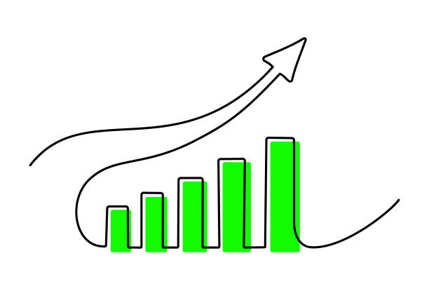 jeden ciągły rysunek liniowy ikony wykresu na białym tle ilustracji wektorowej. rosnący wykres, obraz wykresu ze strzałką w górę. jednoliniowa ilustracja wektorowa. - graph arrow sign chart single line stock illustrations