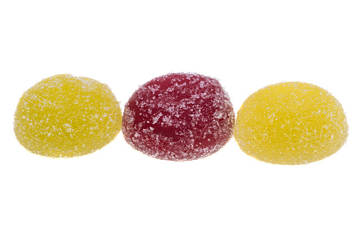 fruit gummy candies isolated on white background