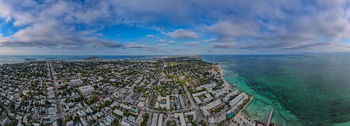 Beautiful aerial view of Key West, its magnificent beach and town in Florida USA