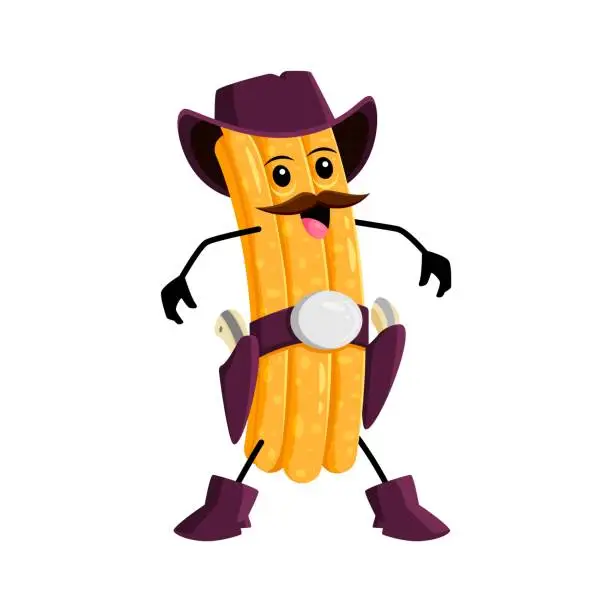 Vector illustration of Cartoon churros cowboy and sheriff, and robber