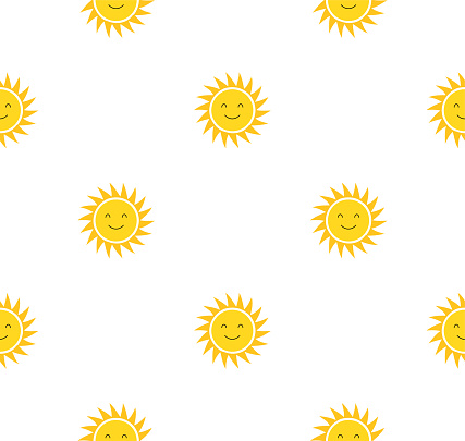 Sun cute seamless pattern print. Sunshine summer background vector weather.