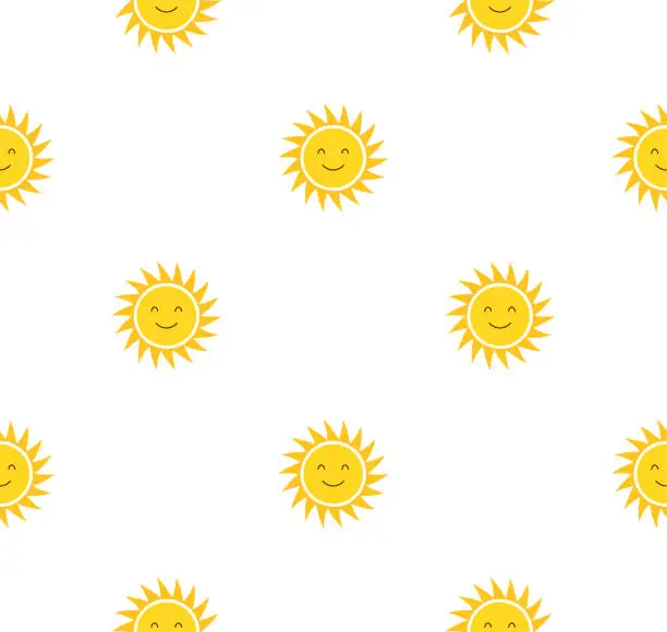 Vector illustration of Sun cute seamless pattern print. Sunshine summer background vector weather