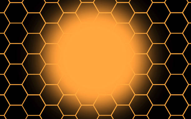Black honeycomb hexagon on orange background