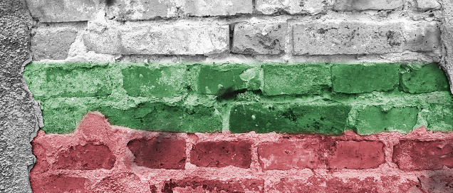 Bulgarian national symbol on brick wall.