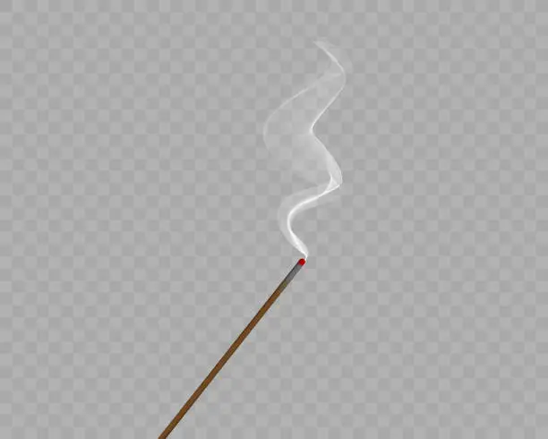 Vector illustration of Aroma stick smoke vector background on transparent. Wood stick scent air aromatherapy