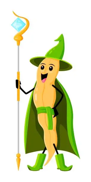 Vector illustration of Cartoon soy bean pod mage Halloween character