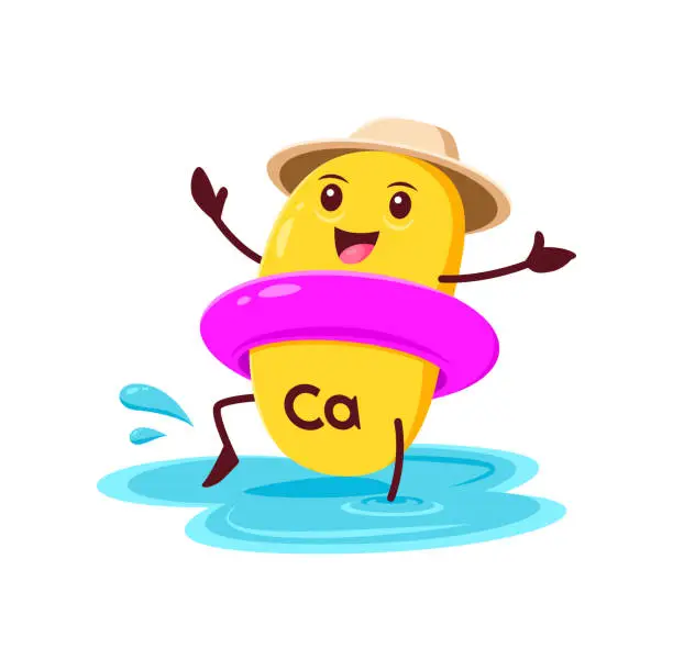 Vector illustration of Cartoon Calcium micronutrient on summer beach