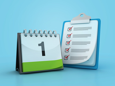 Check List Clipboard with Day 1 Calendar - Color Background - 3D Rendering