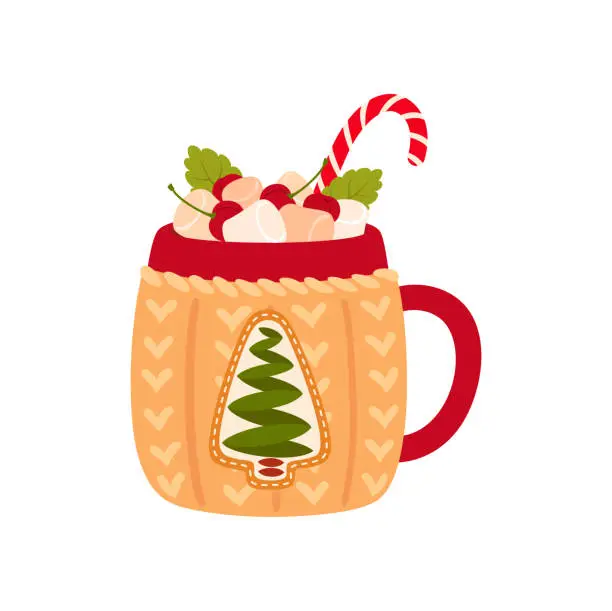 Vector illustration of Christmas coffee cup eggnog drink in cartoon style