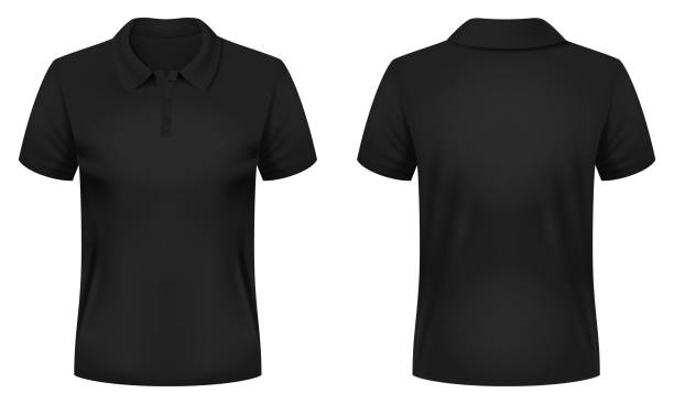 Blank black polo shirt template. Front and back views. Vector illustration. vector art illustration