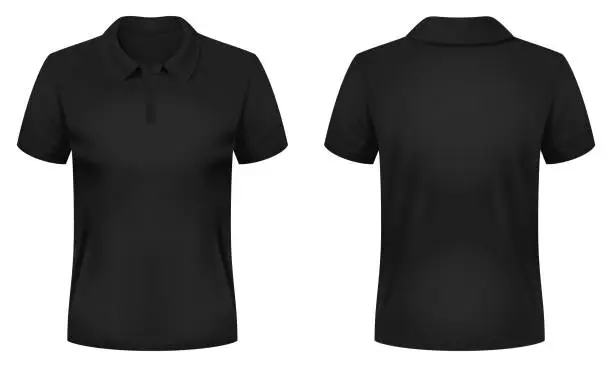 Vector illustration of Blank black polo shirt template. Front and back views. Vector illustration.