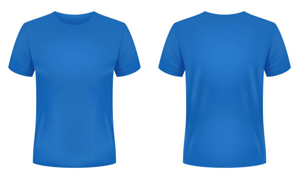 stockillustraties, clipart, cartoons en iconen met blank blue t-shirt template. front and back views. vector illustration. - blauw