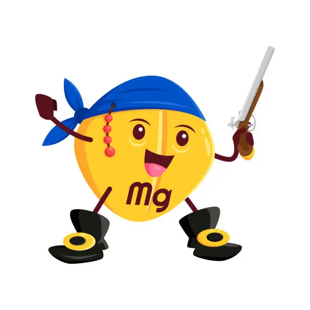 Vector illustration of Cartoon vitamin, Mg micronutrient pirate character