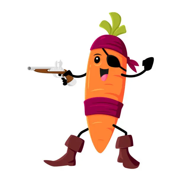 Vector illustration of Cartoon carrot pirate, vector corsair vegetable