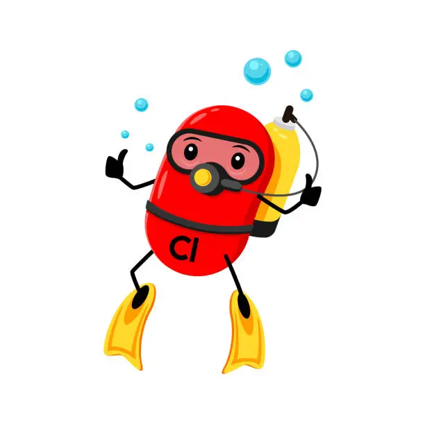 Vector illustration of Cartoon chlorium micronutrient diver character