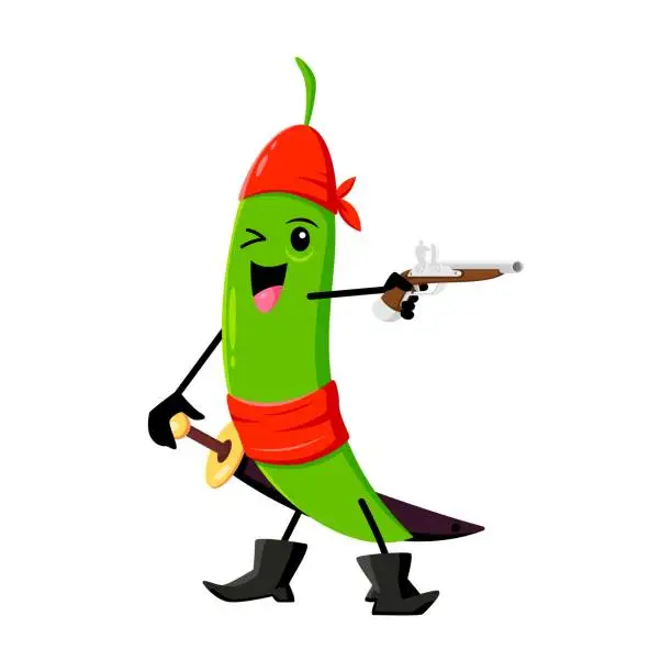 Vector illustration of Cartoon bean pirate character, smiling green pea