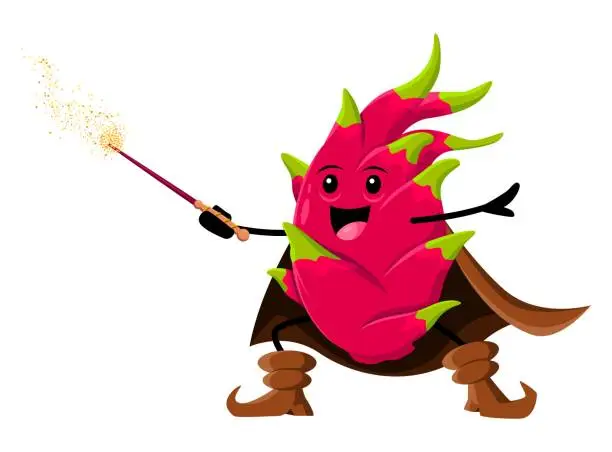 Vector illustration of Cartoon tropical dragon fruit wizard or magician