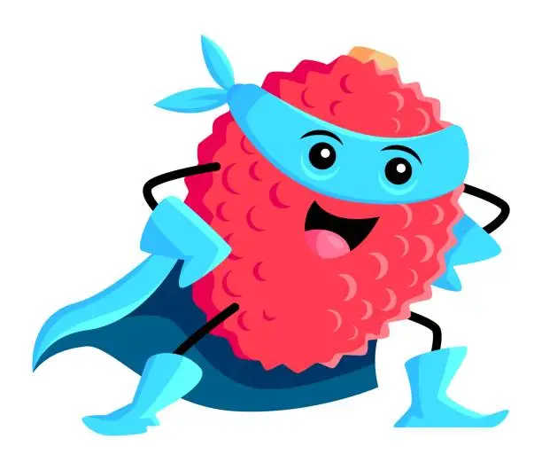 Vector illustration of Cartoon lychee tropical fruit superhero defender