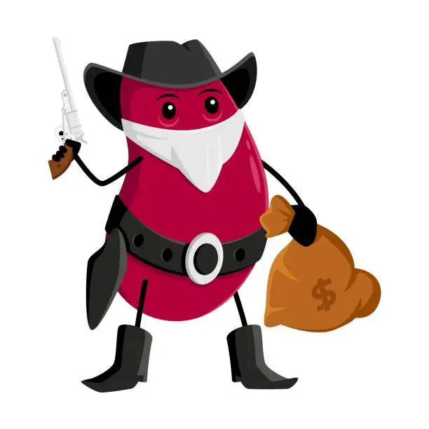 Vector illustration of Cartoon bean robber or bandit personage, kidney