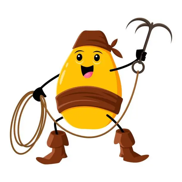 Vector illustration of Cartoon mango fruit pirate with grappling hook
