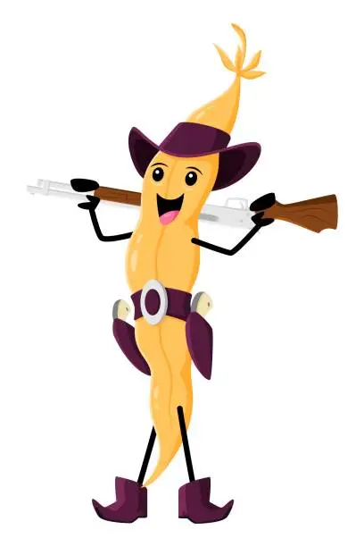 Vector illustration of Cartoon soybean cowboy, bandit, ranger character