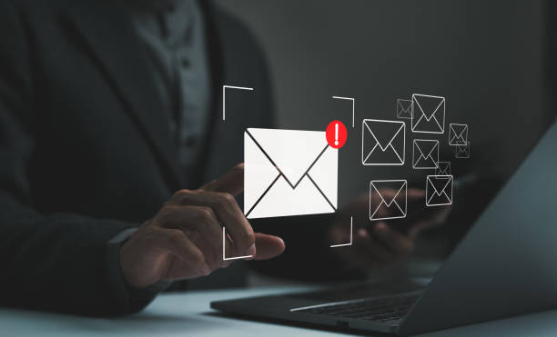 istock Email spam virus concept. Businessman reading electronic mail with computer. monitor internet security, Cybercrime. Phishing email, Email fraud, Scam mail, virus alert, digital marketing, advertising, 2026048340
