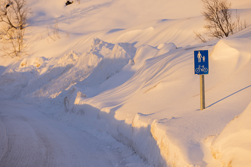 Empty frozen road from Hammerfest - Norway.