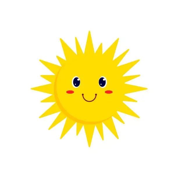 Vector illustration of Smiling sun cartoon character, vacation emoji