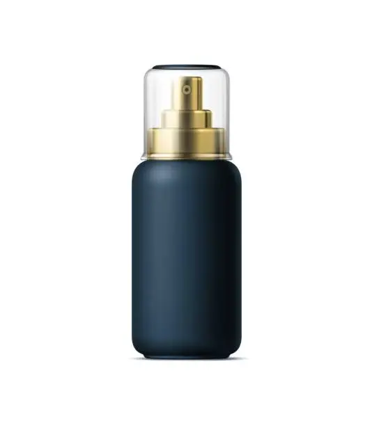 Vector illustration of Realistic black cosmetics bottle, sprayer flask