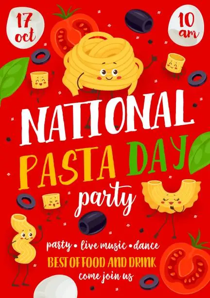 Vector illustration of Pasta day party flyer with funny italian pasta
