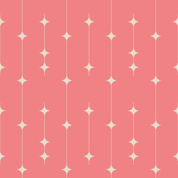 Mid Century Retro stars on peach pink background pattern. For home décor, textile and wallpaper. Seamless vector repeating tile.