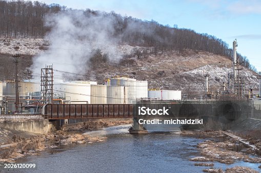 Bradford Pennsylvania USA February 14 2024; Bradford oil refinery winter day