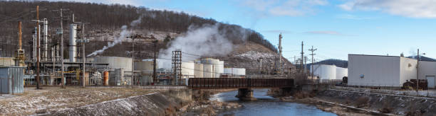 Bradford Pennsylvania USA February 14 2024; Bradford oil refinery winter day stock photo