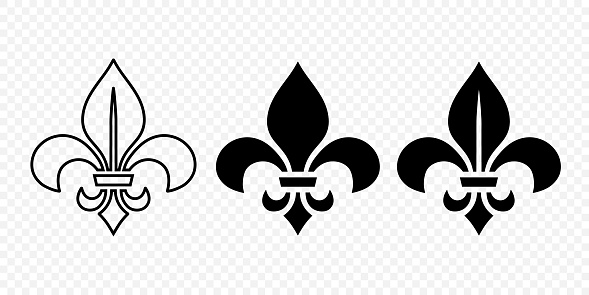 Vector Vintage White and Black Fleur De Lis Icon Set Isolated. Heraldic Lily, Retro Design Element. Vector Illustration.