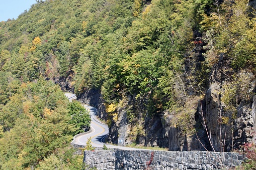 The winding road leading to the beautiful Hawk's Nest overlook in the Catskills.