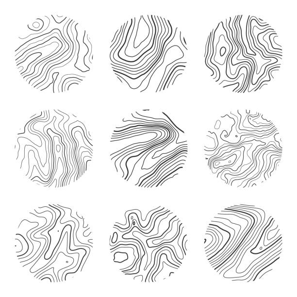 topographic map with contour lines. geographic terrain grid, relief height elevation. ground path pattern. travel and navigation, cartography design element. vector illustration - relief map topography extreme terrain mountain stock illustrations