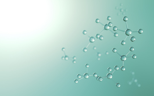 3d Render Transparent Molecule on Gradient Green Background, Science and Medicine Concept, (Depth Of Field)