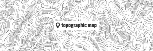 mapa topograficzna z poziomicami. siatka geograficzna terenu, wysokość rzeźby terenu. wzór ścieżki terenu. elementy projektu podróży i nawigacji, kartografii. ilustracja wektorowa - relief map topography extreme terrain mountain stock illustrations