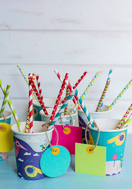 istock Colorful party paper cups and straws 2026190237