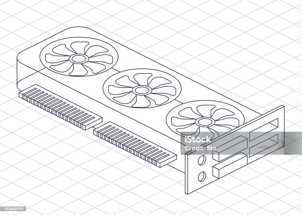 Video Graphics Card Pc Computer Part Isometric Design Plan Wireframe ...