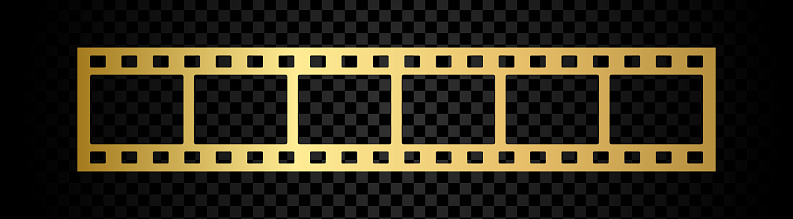 Gold camera roll. Golden film strip. Vector illustration isolated on white background