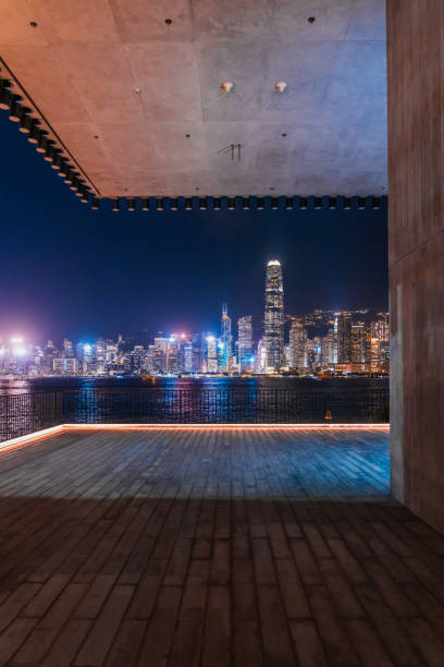 Platform and Hong Kong Harbour at night